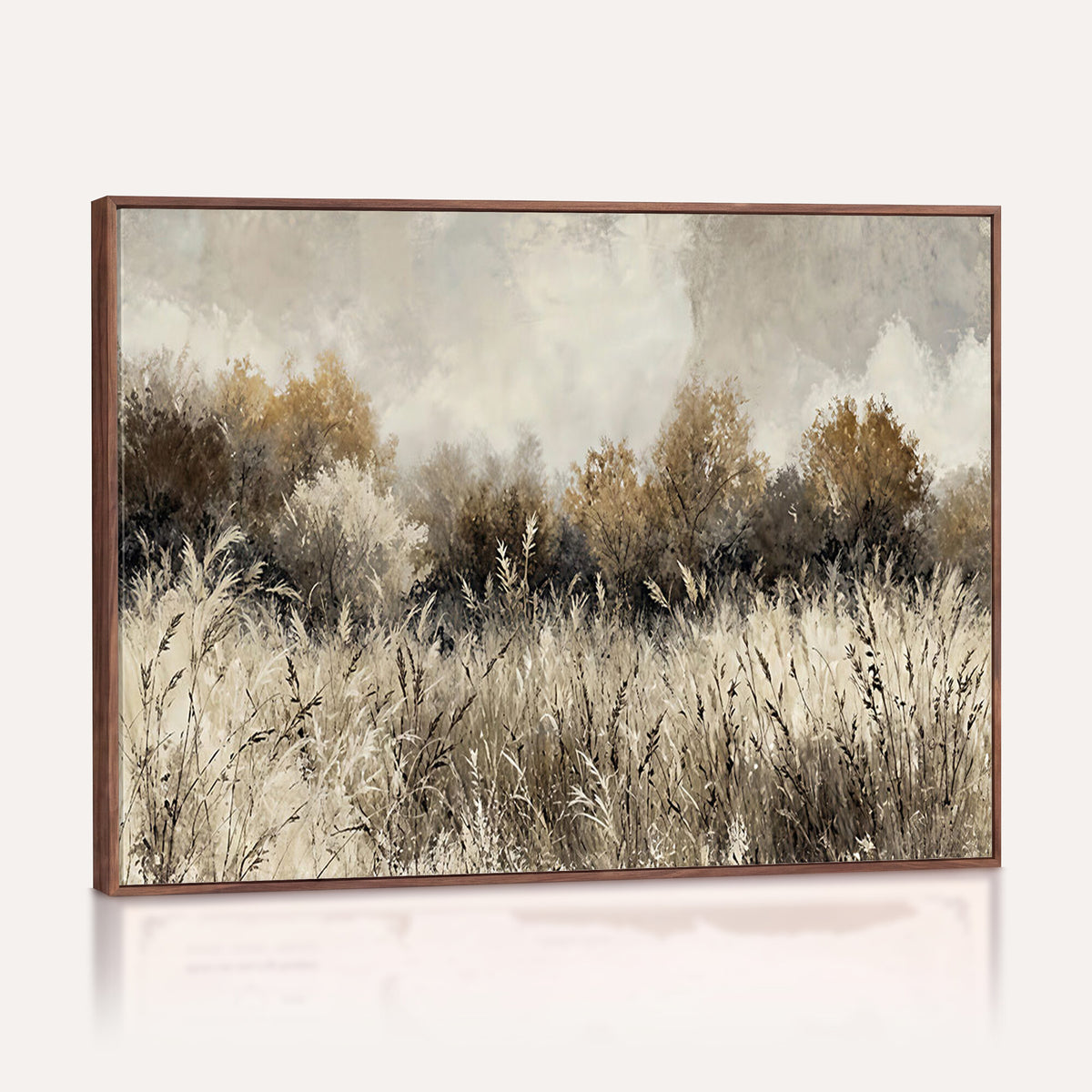 53959945-MGV-TP-30X20 - Muted Neutral Forest Landscape Canvas Wall Art - Vintage Rustic Wildflower Meadow Print
