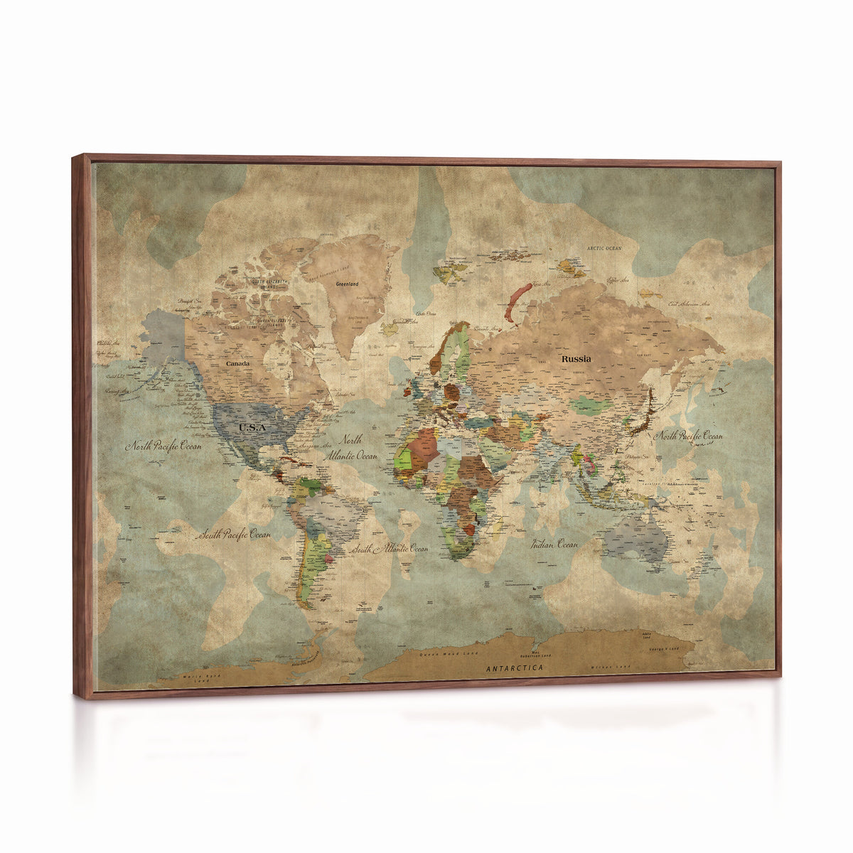 20795898D-MGV-CV-36X24 - Custom Push Pin World Map Wall Art Canvas Print – Personalized Travel Tracker with Pins Framed Large for Home and Office Decor