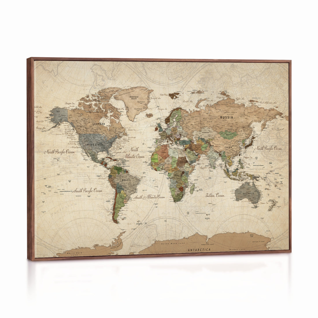Custom Push Pin World Map Wall Art Canvas Print – Personalized Travel Tracker with Pins Framed Large for Home and Office Decor