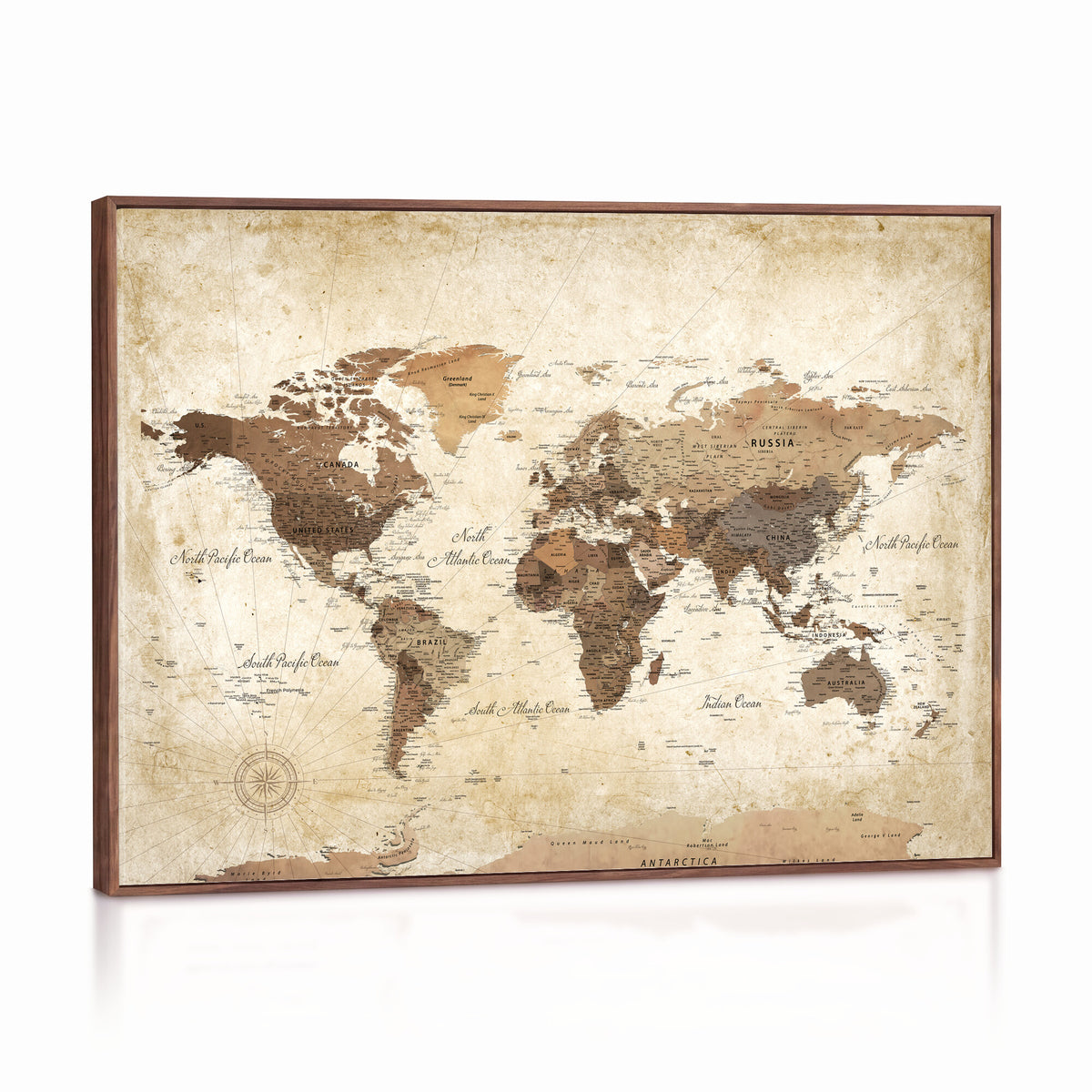69154703D-MGV-CV-36X24 - Custom Push Pin World Map Wall Art Canvas Print – Personalized Travel Tracker with Pins Framed Large for Home and Office Decor