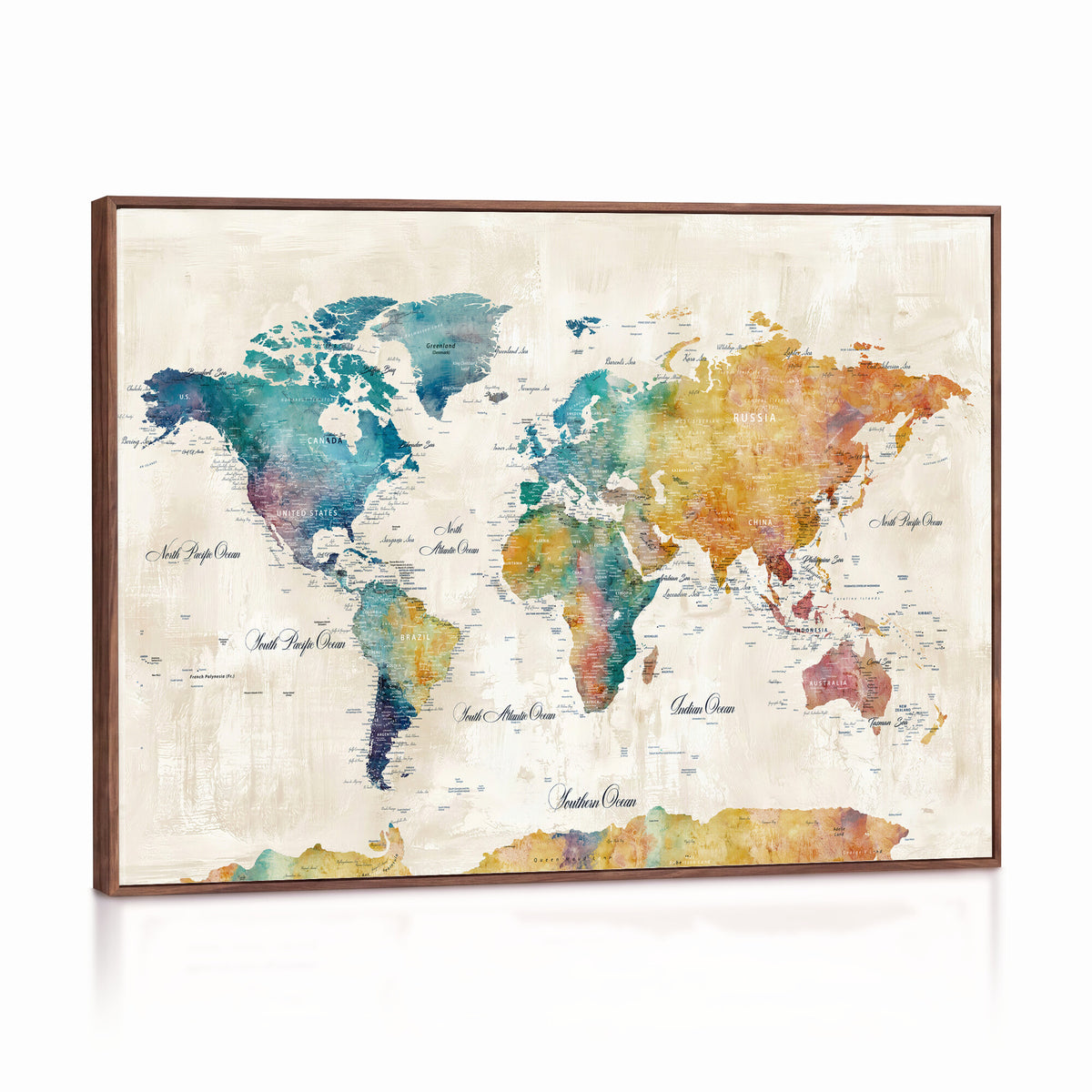 53654999D-MGV-CV-36X24 - Custom Push Pin World Map Wall Art Canvas Print – Personalized Travel Tracker with Pins Framed Large for Home and Office Decor