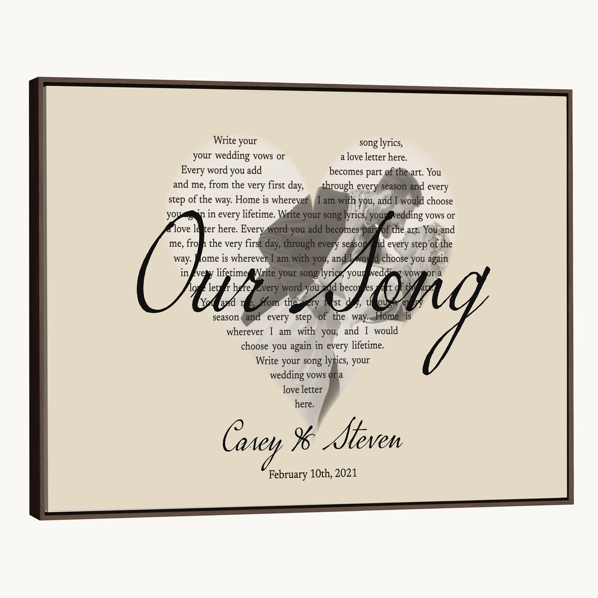 CSTM911D-MGV-CV-36X24 - Lyrics Heart Canvas Print – Personalized Song Lyrics in a Heart Shape Wall Art