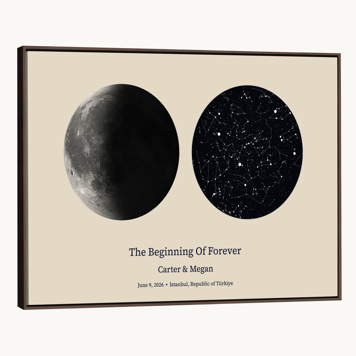 CSTM914LIRIKD-MGV-CV-36X24 - Moon and Stars Canvas Print – Personalized Moon Phase and Star Map Wall Art