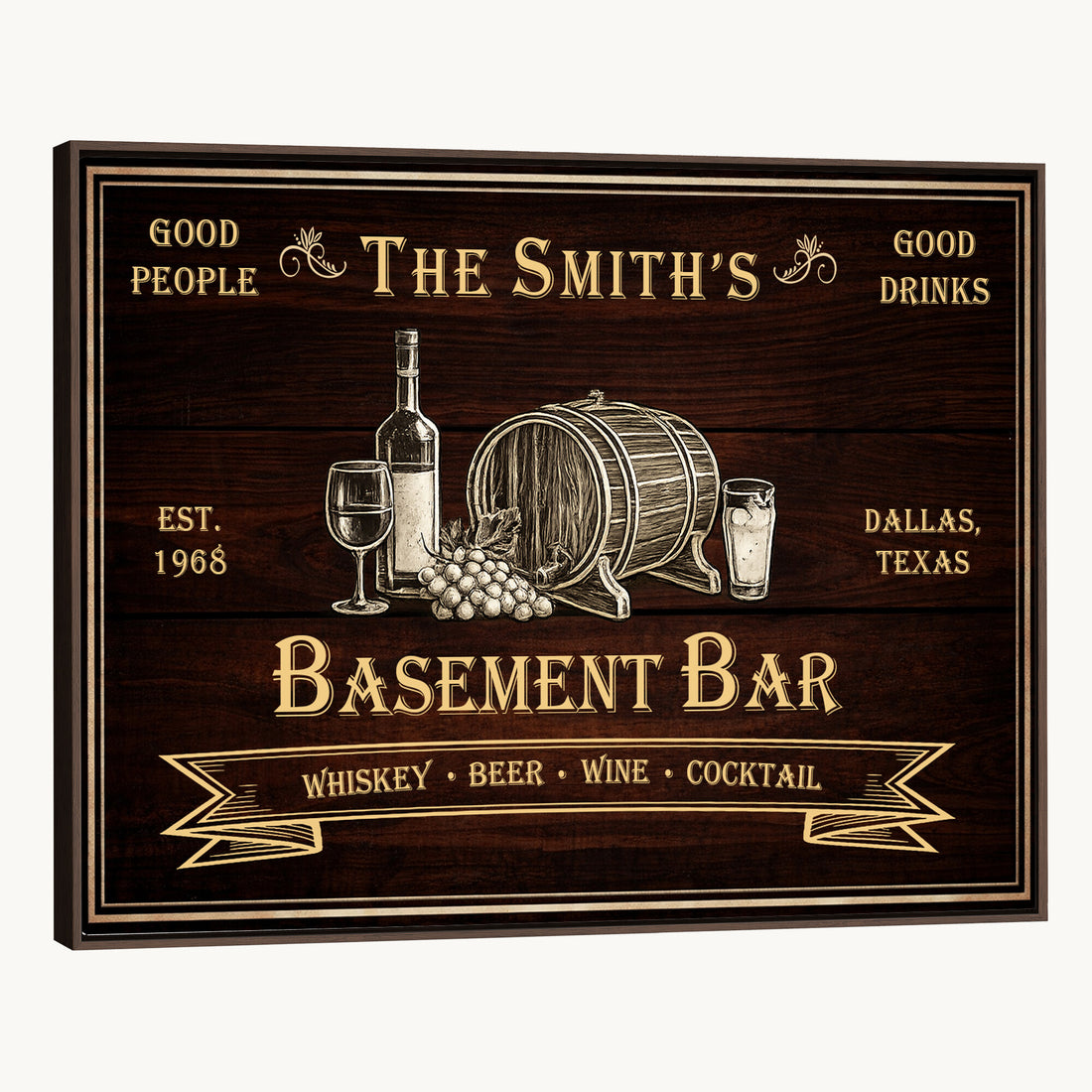 Custom Basement Bar Sign Canvas, Personalized Family Home Bar Wall Art