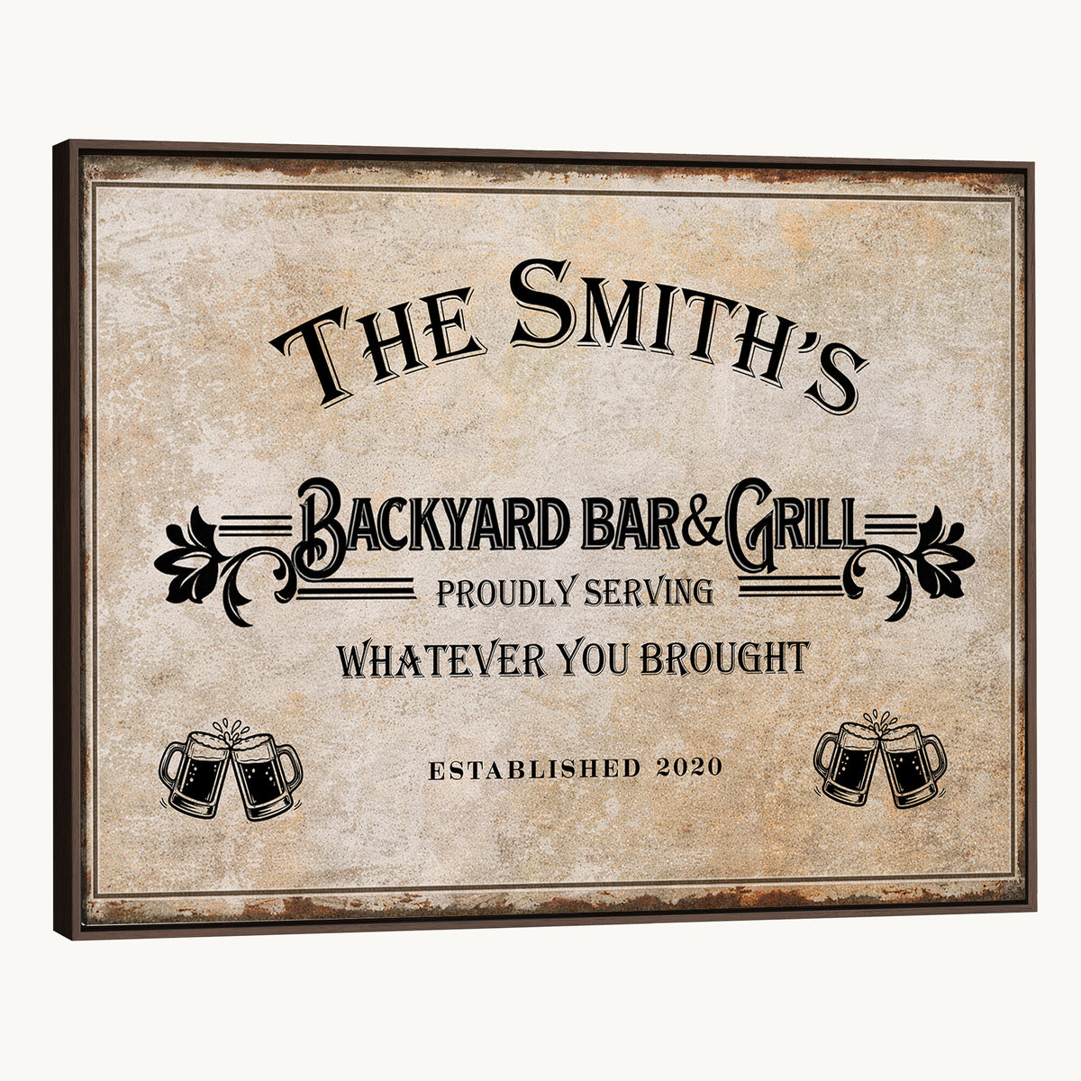 Custom Backyard Bar & Grill Sign, Personalized Family Name Arch Canvas