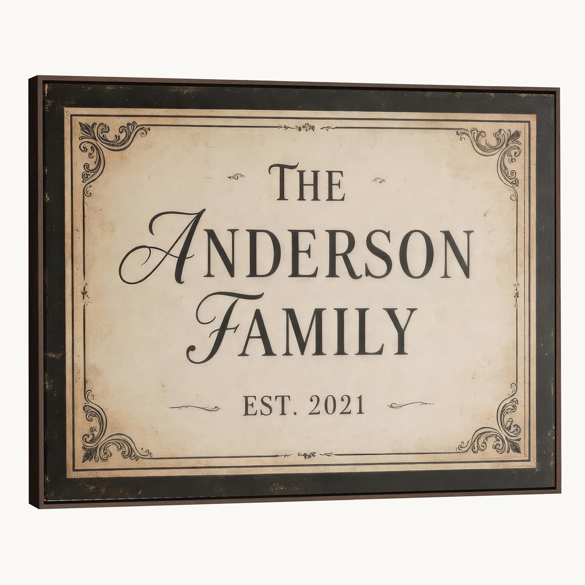 Personalized Family Established Sign Canvas Print, Vintage Charcoal