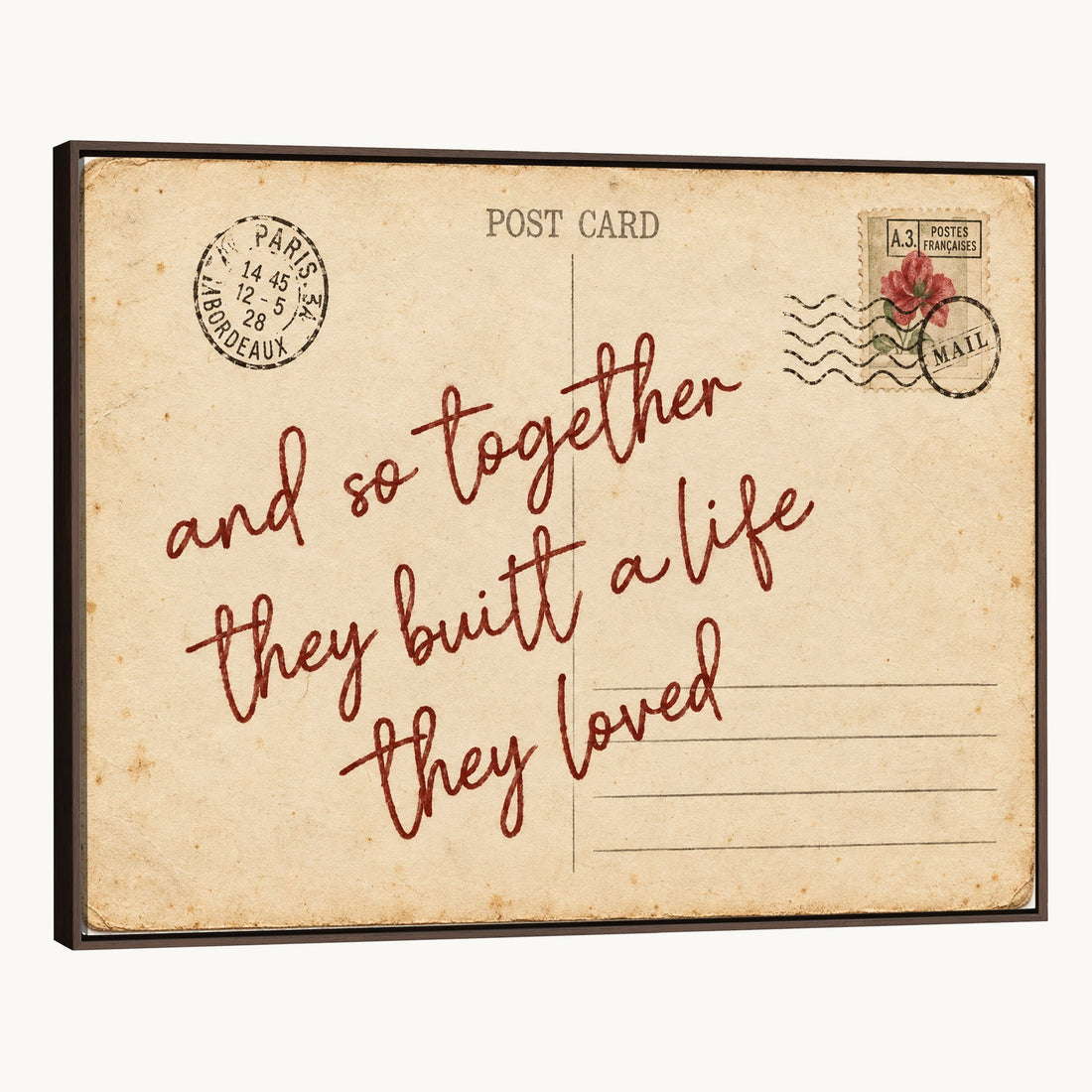 Personalized Vintage Postcard Canvas, Custom Love Note Wall Art