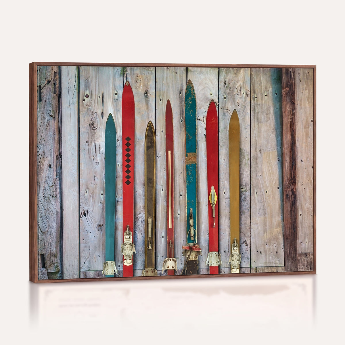 30640-MGV-CV-36X24 - Vintage Wooden Weathered Skis in Front of an Old Barn Wall Art Canvas Print
