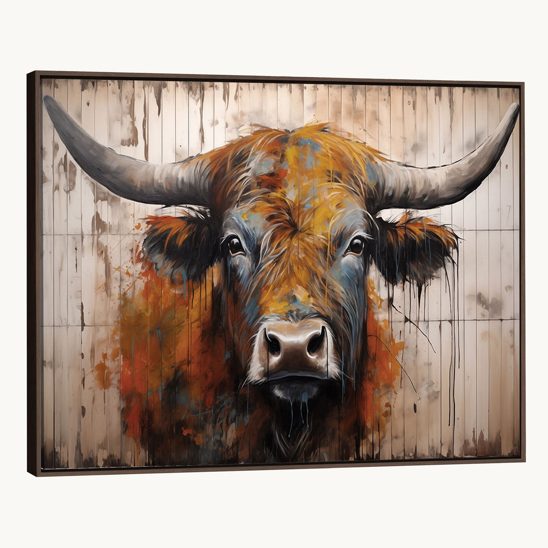 Abstract Bull Highland Cow Canvas Wall Art Print