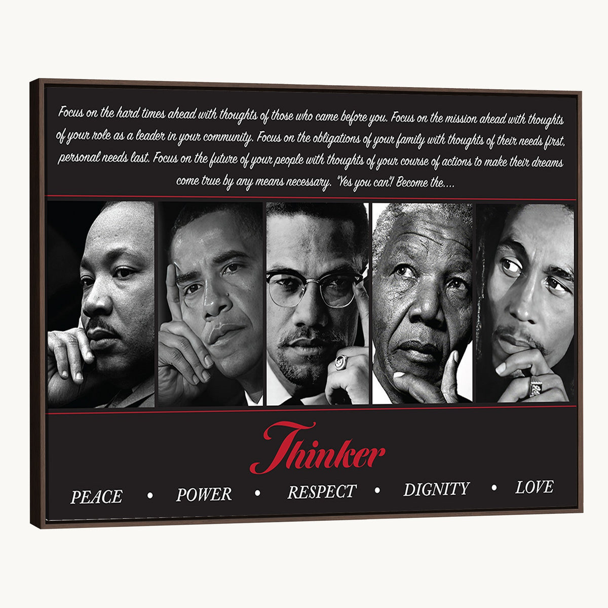 45112-MGV-CV-24X16 - Thinker Quintet Canvas Wall Art | Martin, Obama, Malcolm X, Mandela, Marley, Peace Power Respect Dignity Love