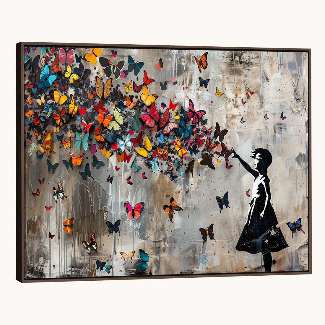 Banksy Wall Art, Banksy Girl and Butterfly Explosion Canvas Print | Extra Large 3 Piece Best Seller Wall Art