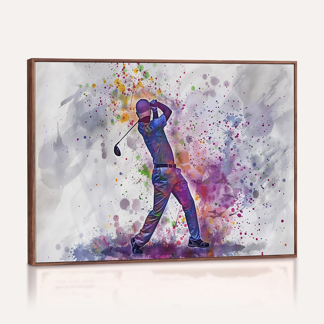 Watercolor Golf Swing Wall Art Canvas Print, Vibrant, Framed and Ready to Hang