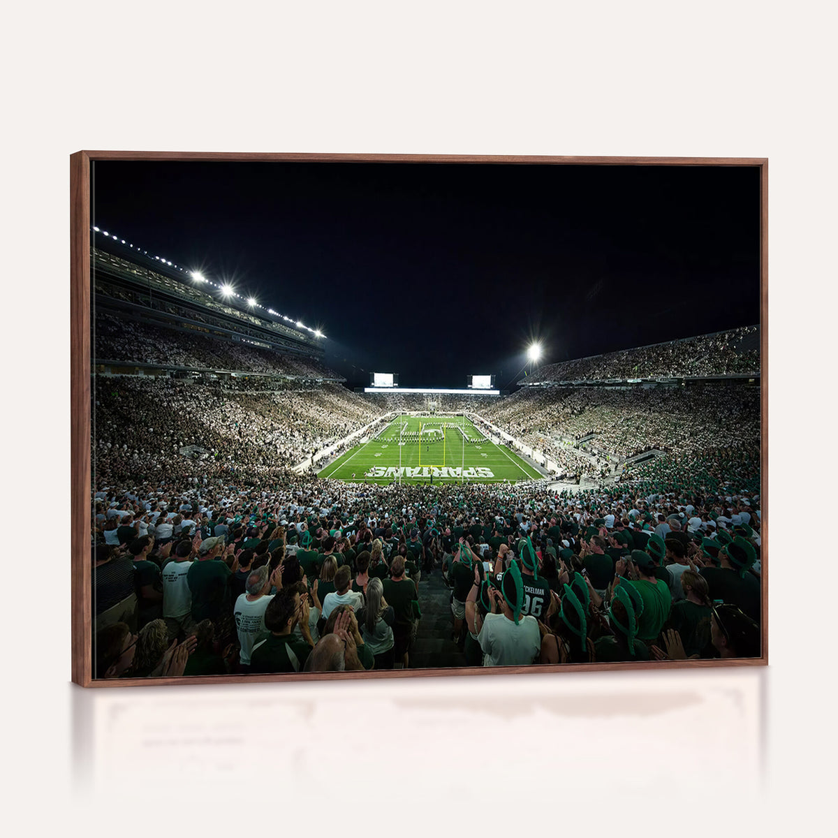 57523-PAN-FL-20X10 - Framed Michigan State Spartans Football Team Print - East Lansing Spartan Stadium Wall Art Canvas