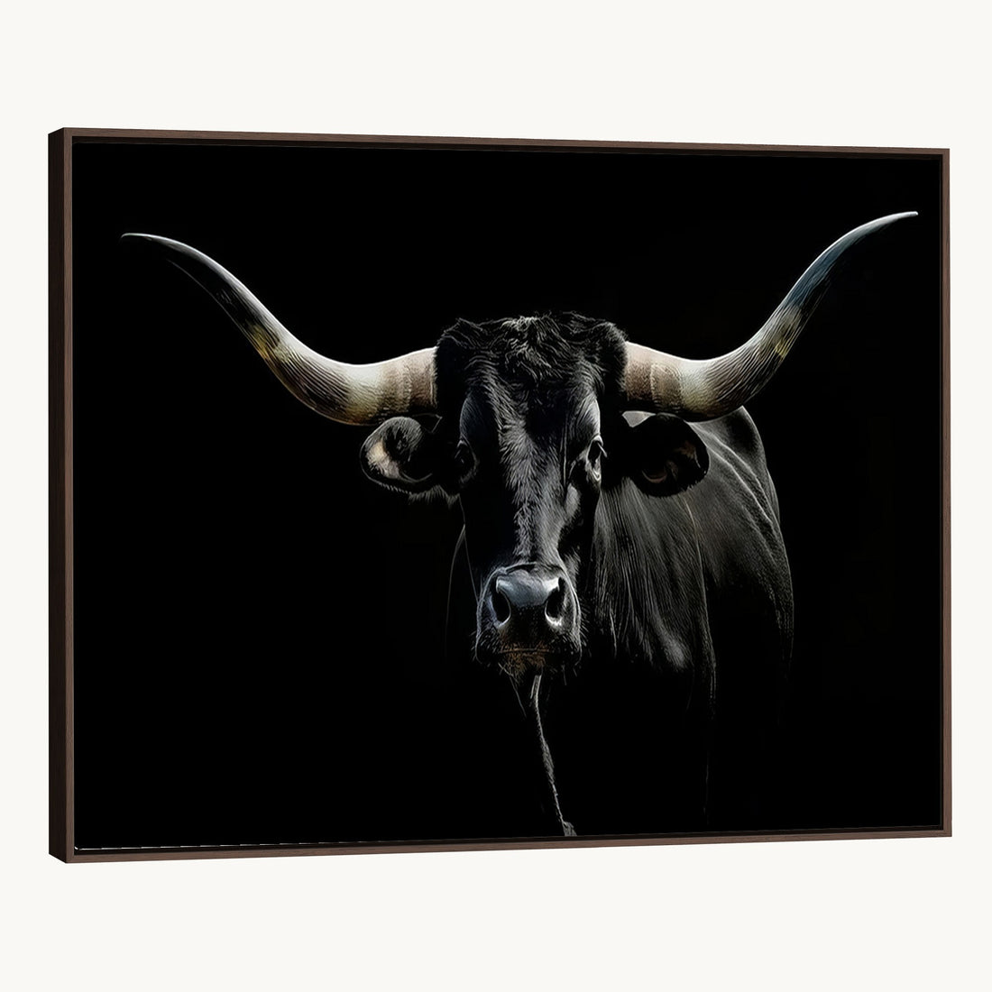Texas Black Longhorn Bull Wall Art Canvas Print, Western Cattle Rustic Decor
