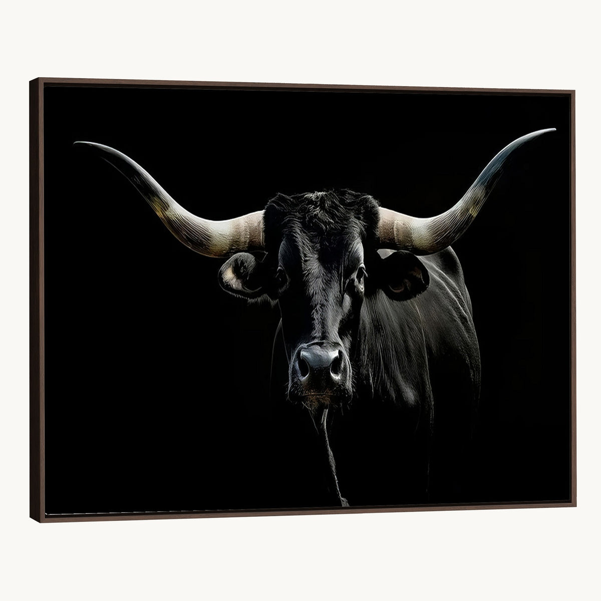 20679-MGV-CV-24X16 - Texas Black Longhorn Bull Wall Art Canvas Print, Western Cattle Rustic Decor