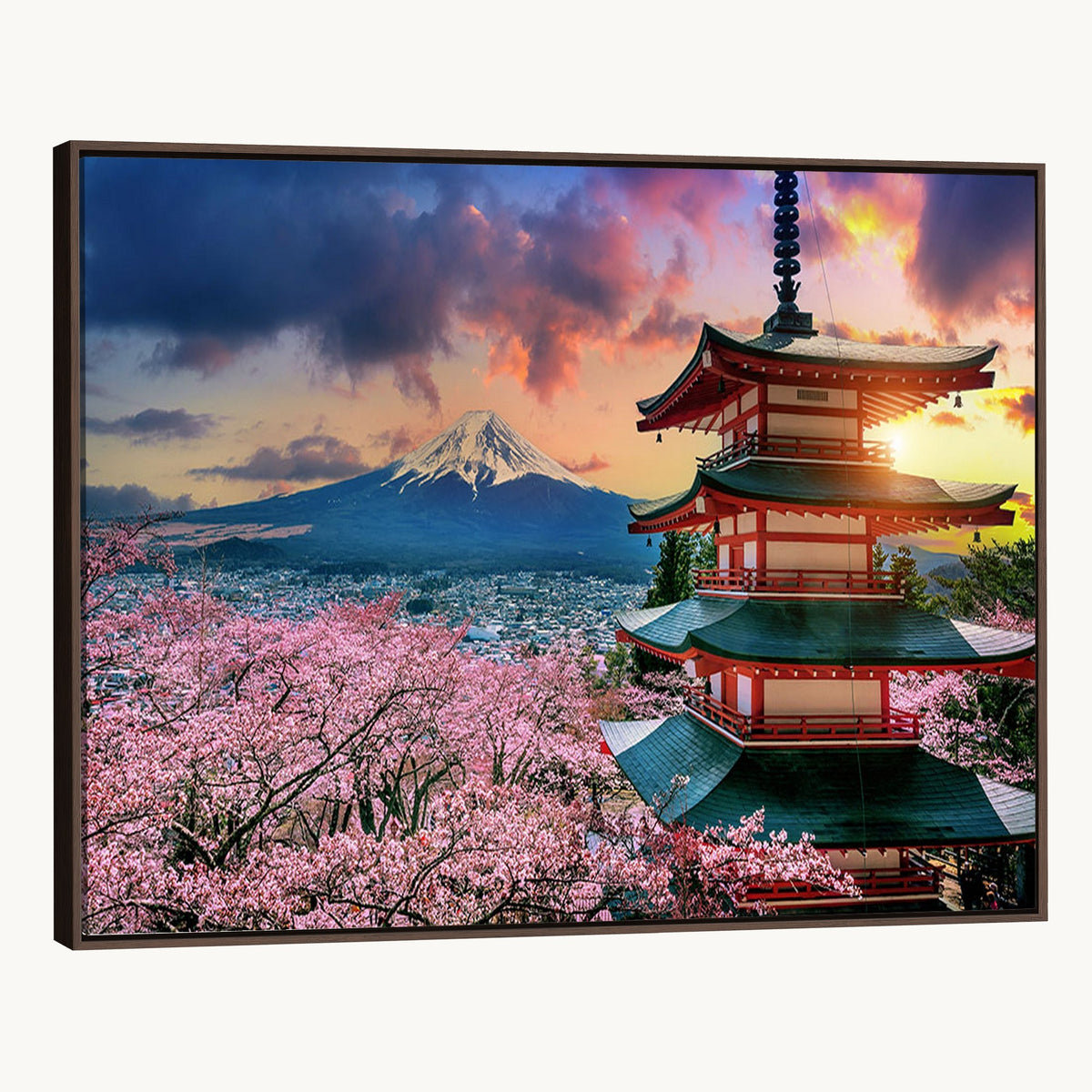 95987-MGV-CV-24X16 - Cherry Blossoms Canvas Print, Chureito Pagoda and Mount Fuji Wall Art