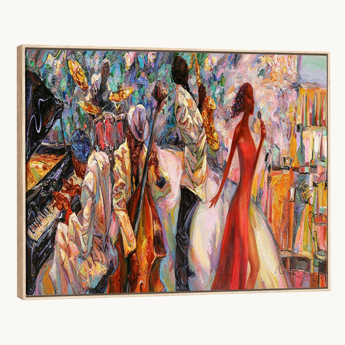 40574-_Poster-30x20 - Afro American Jazz Band Canvas Wall Art | 3 Panel Music Studio Decor