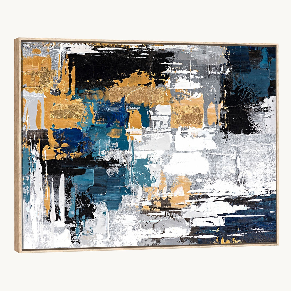 57708-_Poster-30x20 - Blue and Gold Abstract Canvas Wall Art | Triptych Modern Art Print