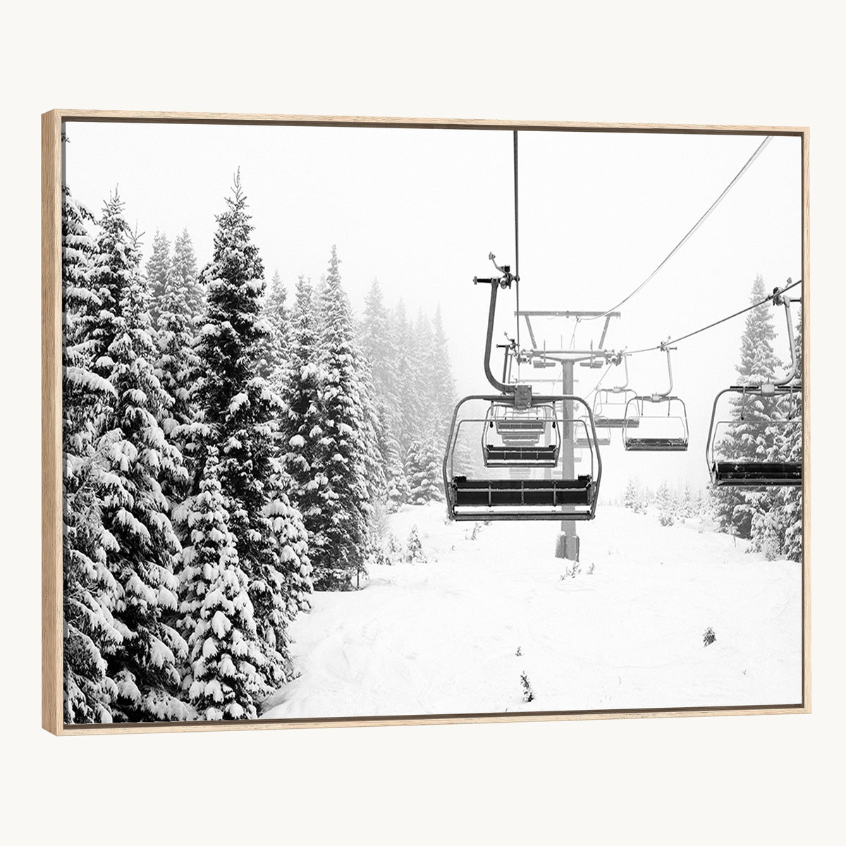 Ski Wall Art | Ski Lift Canvas Print with Snow Covered Spruce Trees, Winter Ski Resort Wall Art