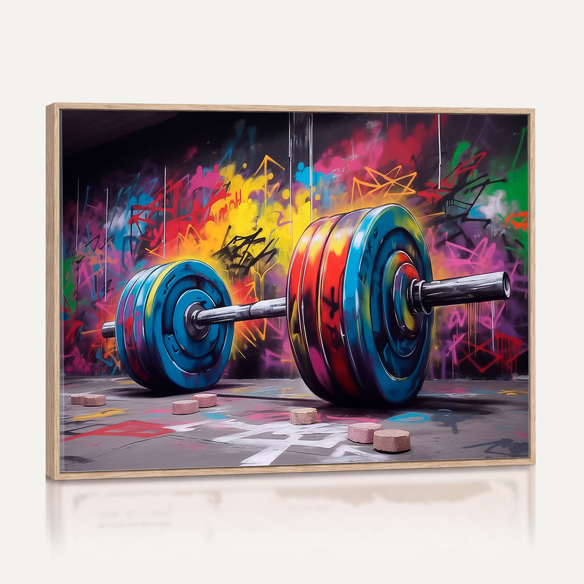 13549-MGV-CV-36X24 - Abstract Graffiti Barbell Canvas Wall Art | Urban Fitness Meets Bold Street Art