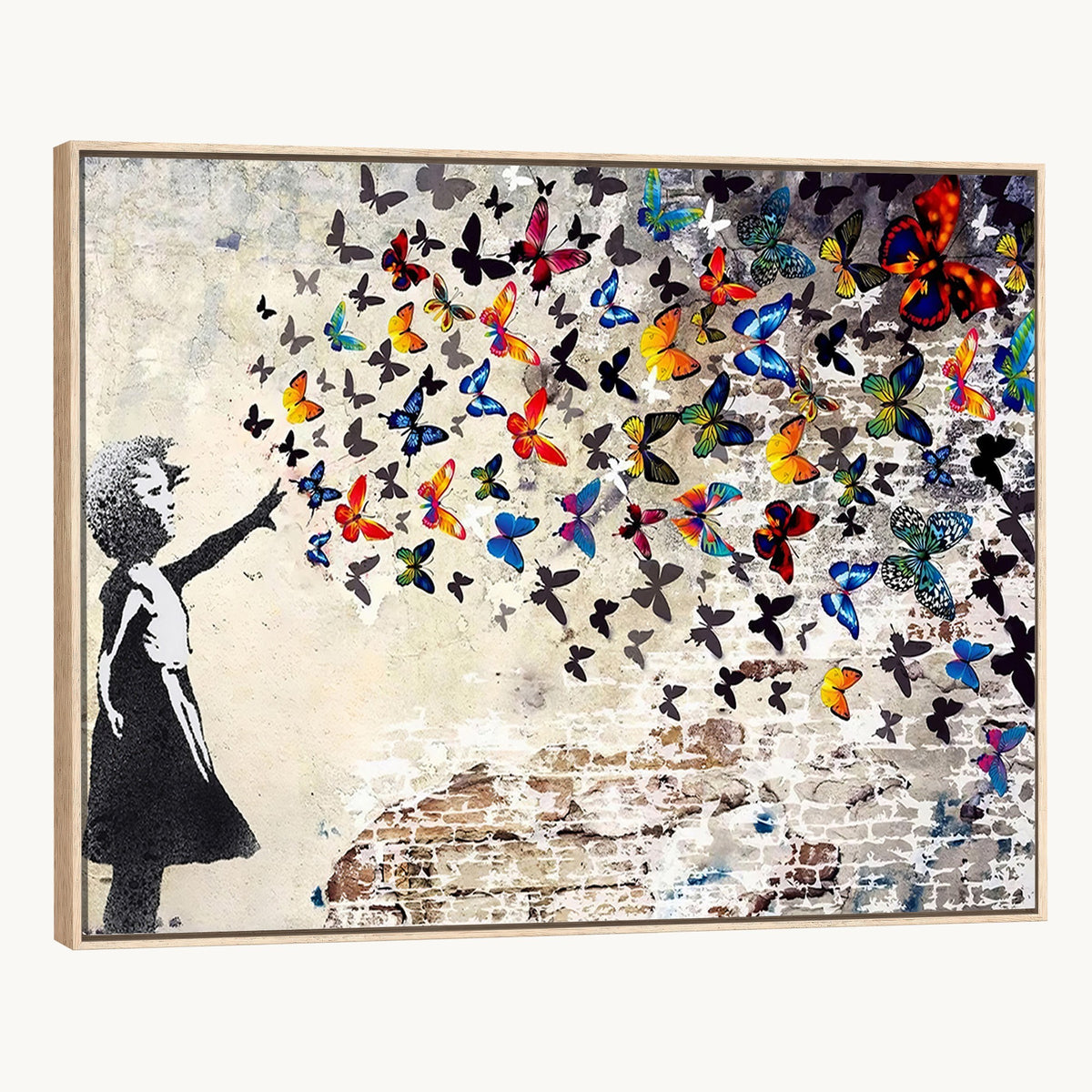 97895-MGV-CV-24X16 - Banksy Graffiti Wall Art Canvas Print, Girl Releasing Vibrant Butterflies