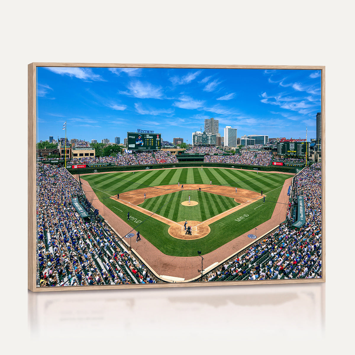26064-MGV-CV-36X24 - Wrigley Field Chicago Cubs Wall Art Canvas Print Framed Panoramic Multi-Piece Iconic Baseball Stadium Artwork for Home, Office