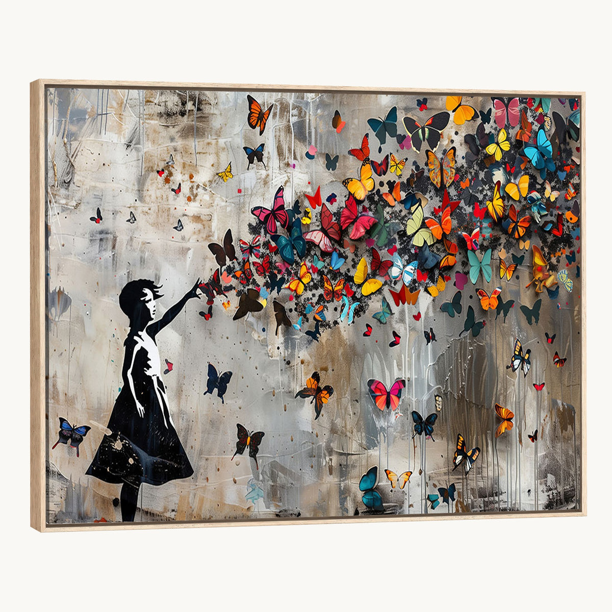 51446D-MGV-CV-24X16 - Banksy Butterfly Girl Wall Art | Modern Graffiti Canvas Print, Street Art Decor