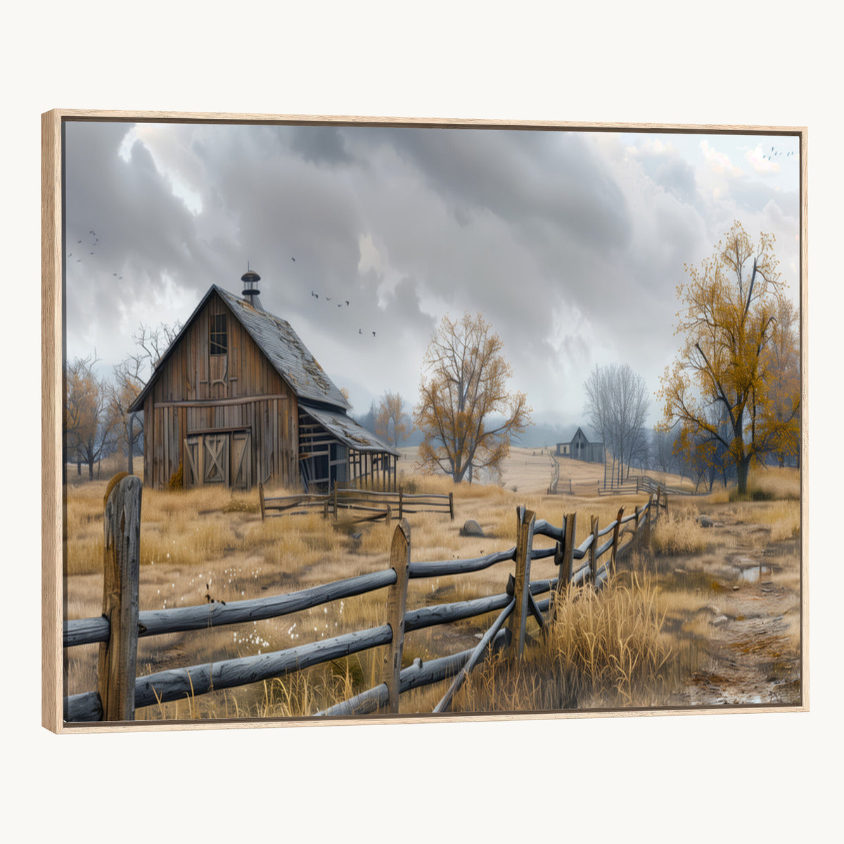 Farm1-MGV-CV-36X24 - Rustic Autumn Farmhouse Wall Art Canvas Print | Serene Countryside with Weathered Barn