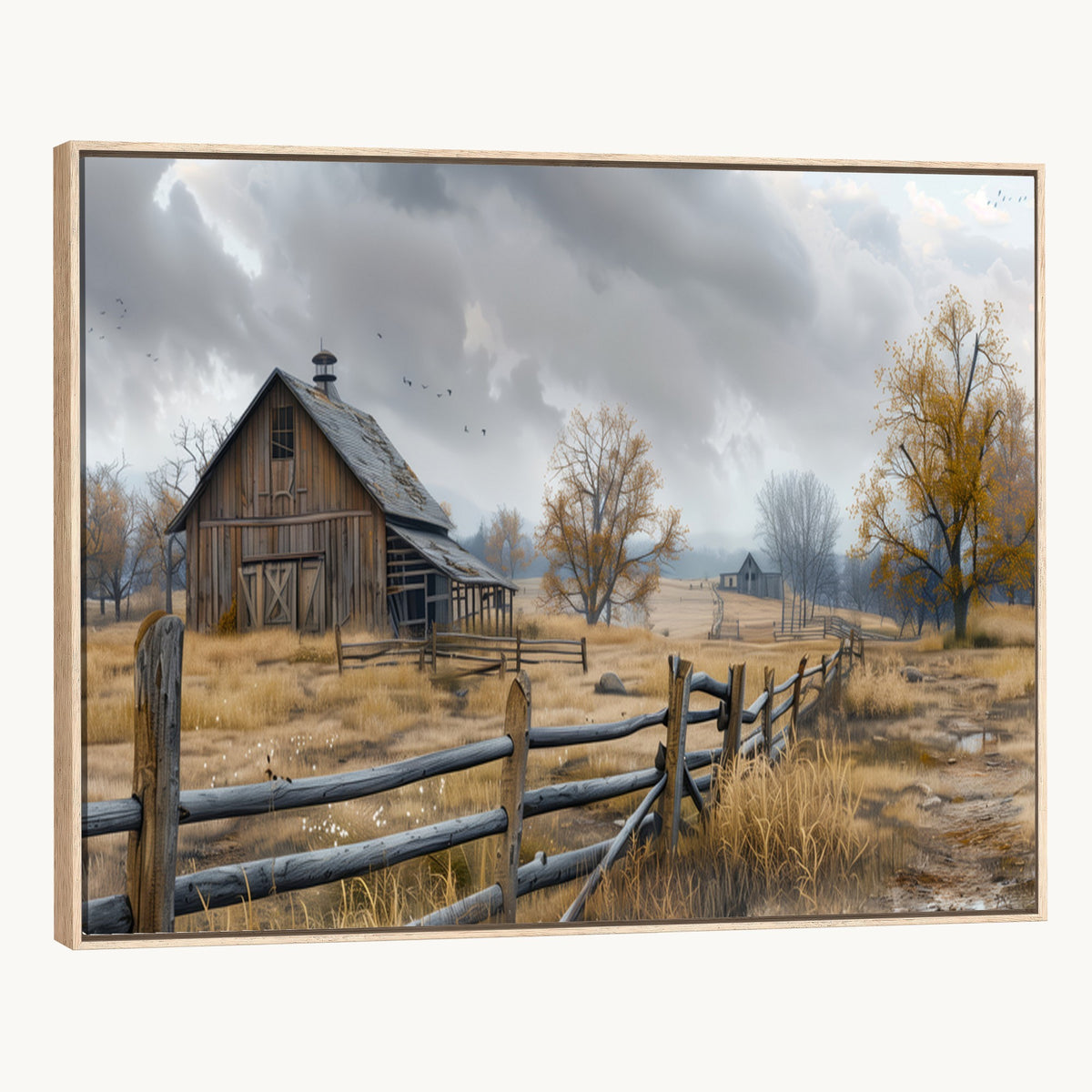 Farm1-MGV-CV-24X16 - Rustic Autumn Farmhouse Wall Art Canvas Print | Serene Countryside with Weathered Barn