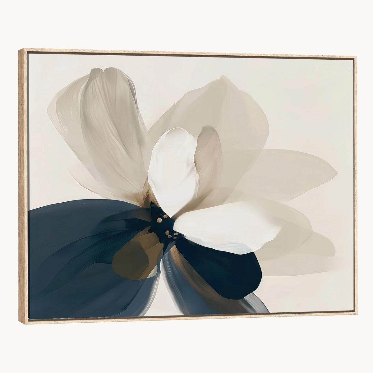 42188901-MGV-CV-24X16 - Minimal Flower Wall Art Canvas Print | Framed Beige and Navy Bloom