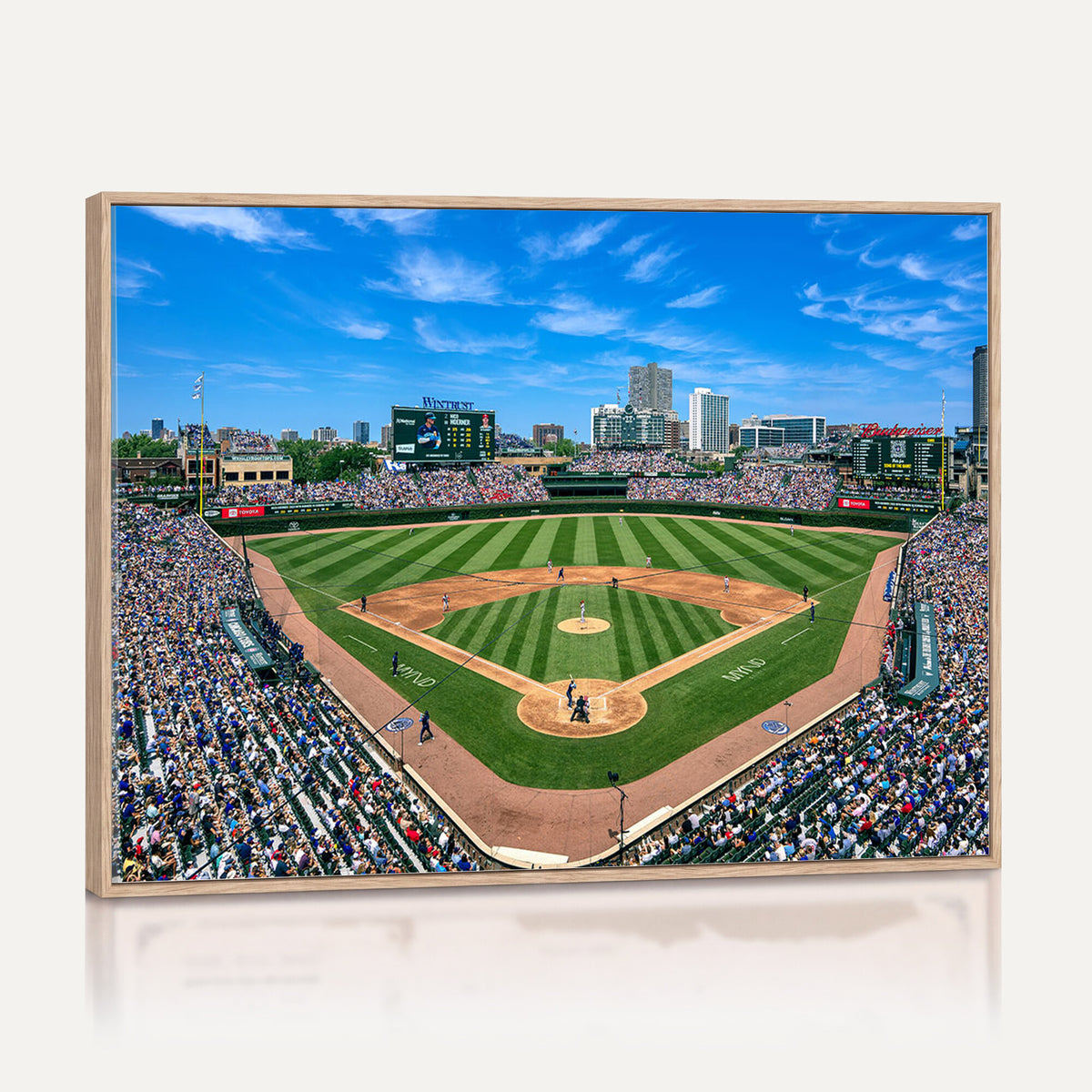35800083-MGV-CV-36X24 - Wrigley Field Baseball Stadium Canvas Wall Art – Packed Crowd Sports Stadium City Skyline Artwork for Home Office