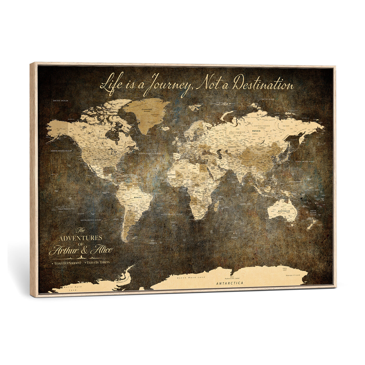 75877068-MGV-CV-36X24 - Custom Push Pin World Map Wall Art Canvas Print – Personalized Travel Tracker with Pins Framed Large for Home and Office Decor