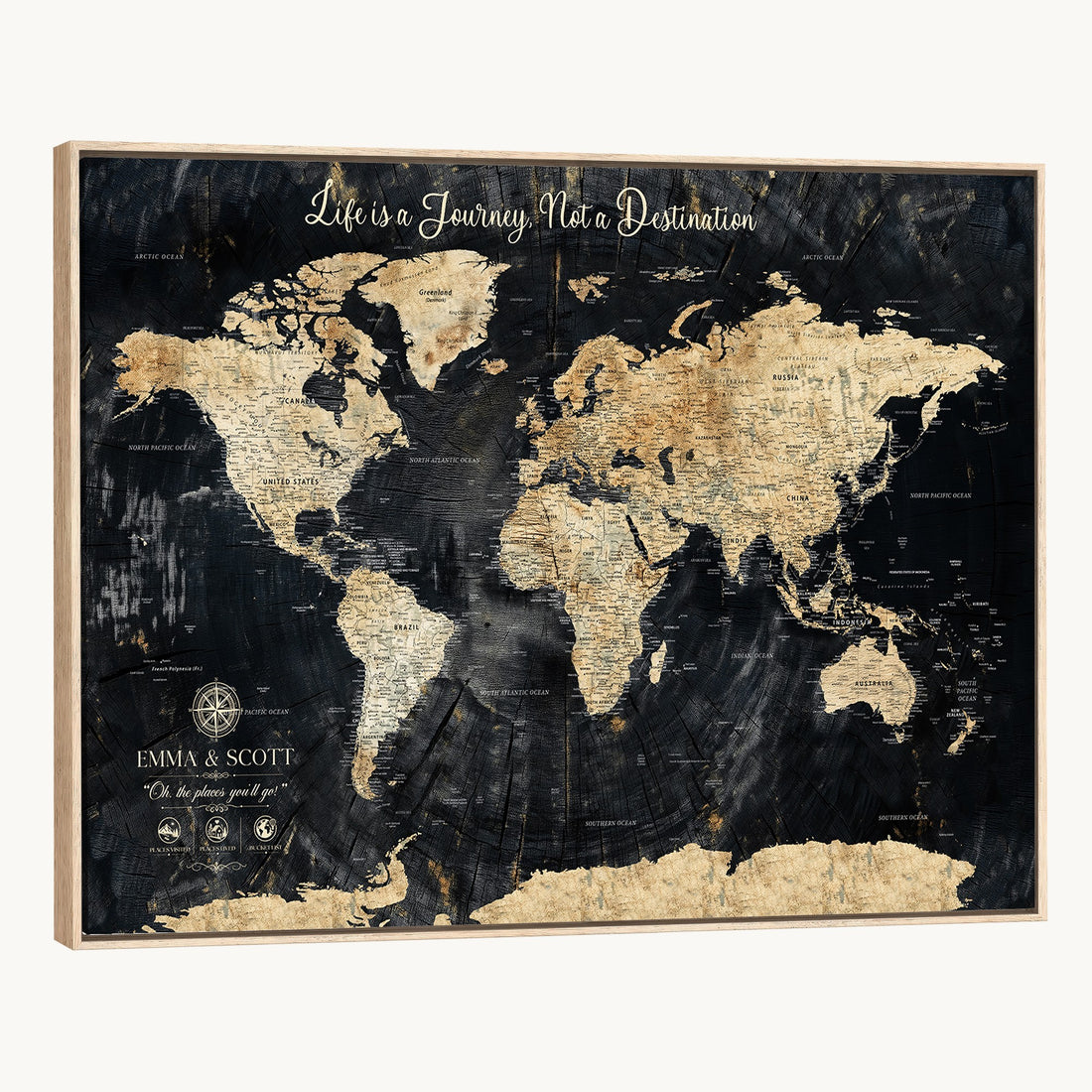 Custom Black Modern Push Pin World Map Wall Art, Next Trip Planner Map, Home Office and Entryway Decor