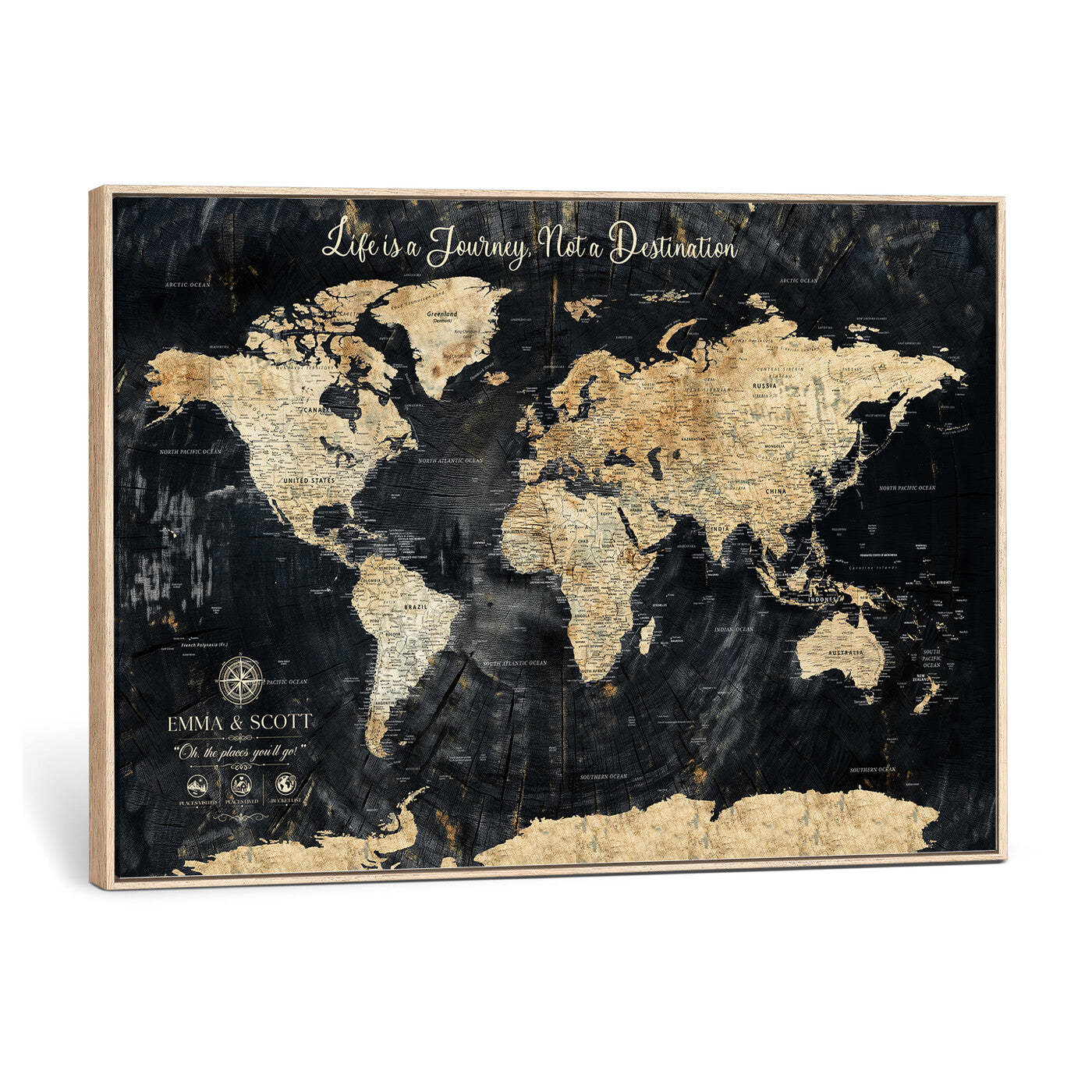 77472096-MGV-CV-36X24 - Custom Push Pin World Map Wall Art Canvas Print – Personalized Travel Tracker with Pins Framed Large for Home and Office Decor