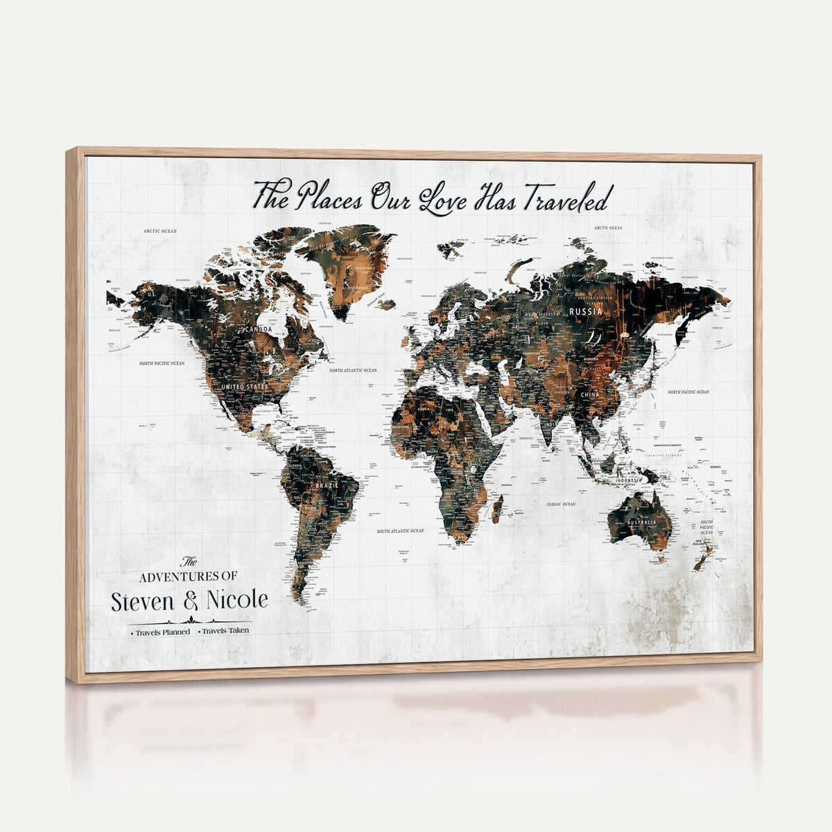 29090064-MGV-CV-36X24 - Custom Push Pin World Map Wall Art Canvas Print | Personalized Travel Tracker with Pins Framed Large for Home and Office Decor