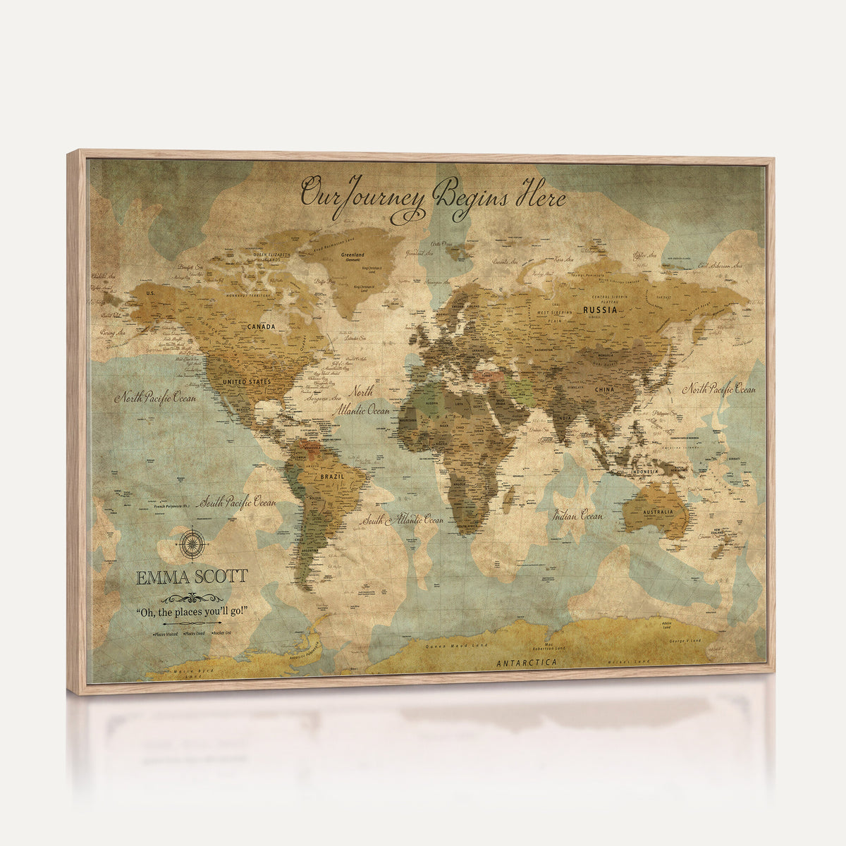 66550749-MGV-CV-36X24 - Custom Push Pin World Map Wall Art Canvas Print | Personalized Travel Tracker with Pins Framed Large for Home and Office Decor