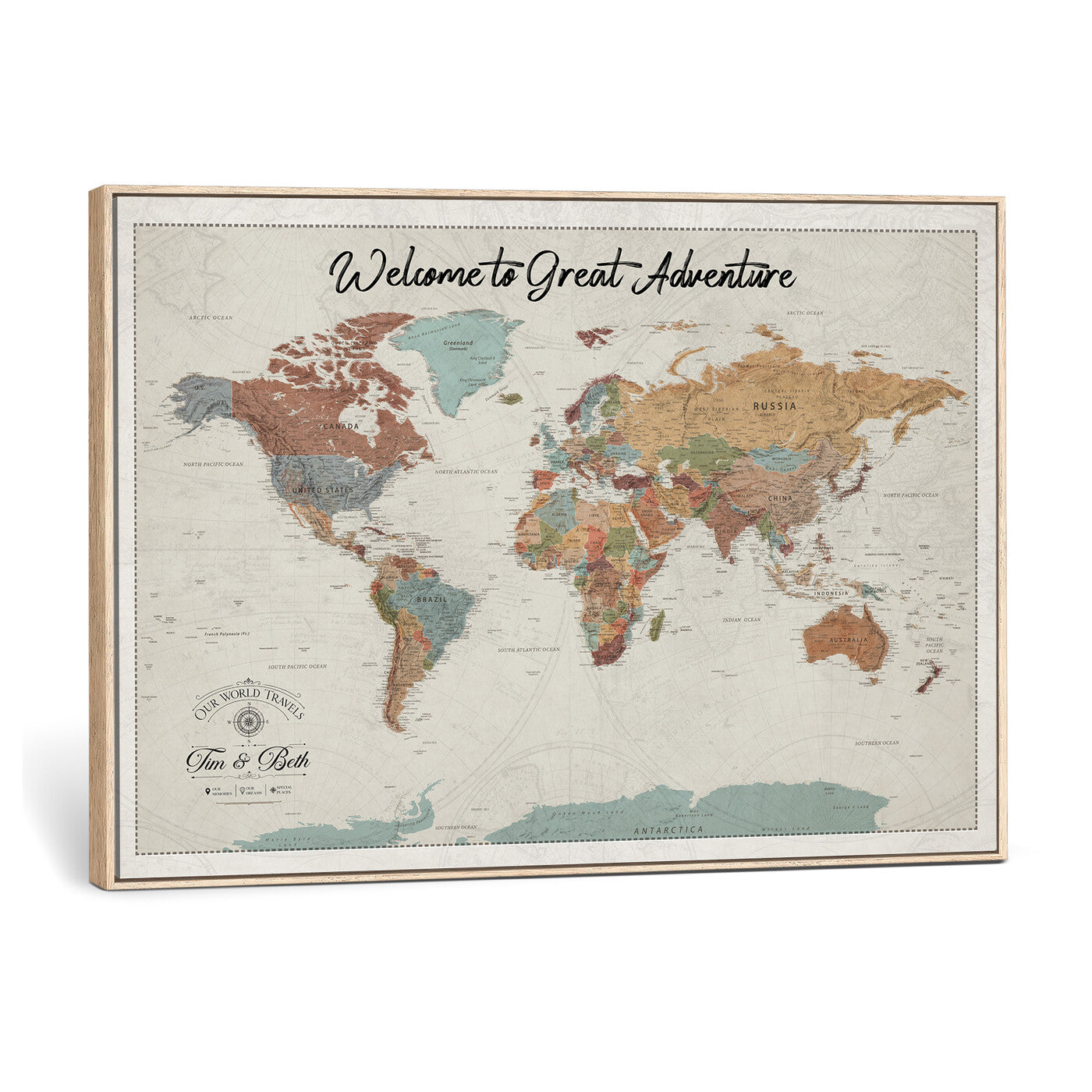 32470528-MGV-CV-36X24 - Custom Push Pin World Map Wall Art Canvas Print – Personalized Travel Tracker with Pins Framed Large for Home and Office Decor