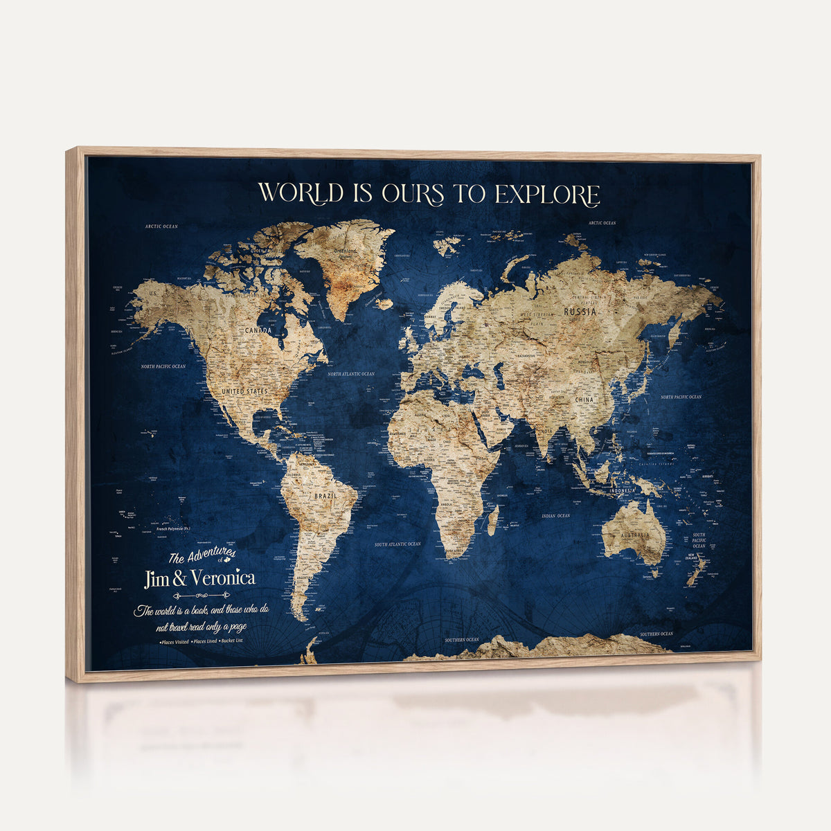 35296308-MGV-CV-36X24 - Custom Push Pin World Map Wall Art Canvas Print – Personalized Travel Tracker with Pins Framed Large for Home and Office Decor