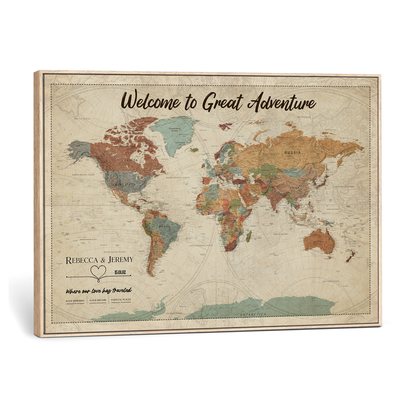 44361524-MGV-CV-36X24 - Custom Push Pin World Map Wall Art Canvas Print – Personalized Travel Tracker with Pins Framed Large for Home and Office Decor