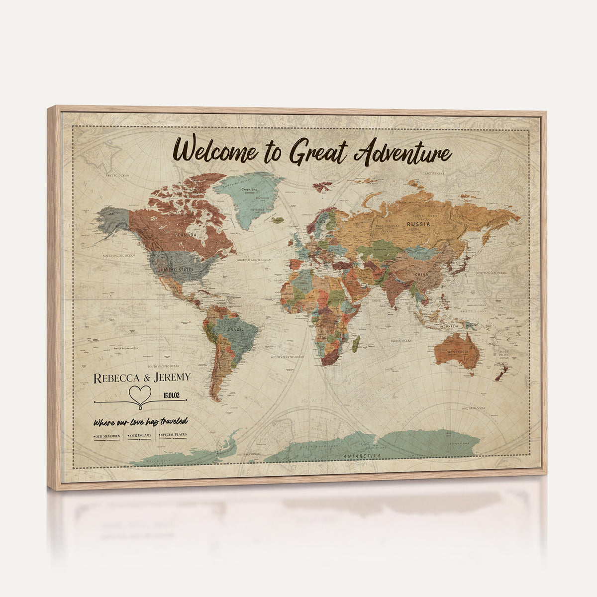 44361524-MGV-CV-36X24 - Custom Push Pin World Map Wall Art Canvas Print | Personalized Travel Tracker with Pins Framed Large for Home and Office Decor