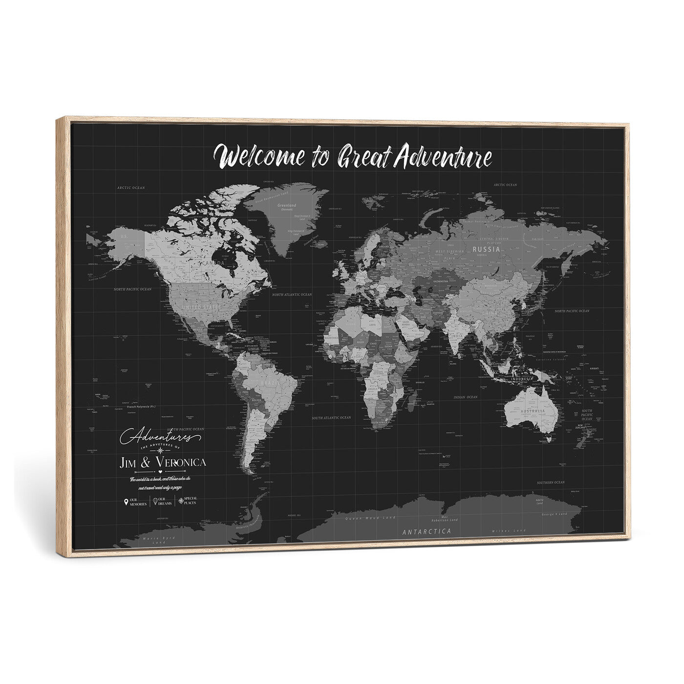 57127599-MGV-CV-36X24 - Custom Push Pin World Map Wall Art Canvas Print – Personalized Travel Tracker with Pins Framed Large for Home and Office Decor