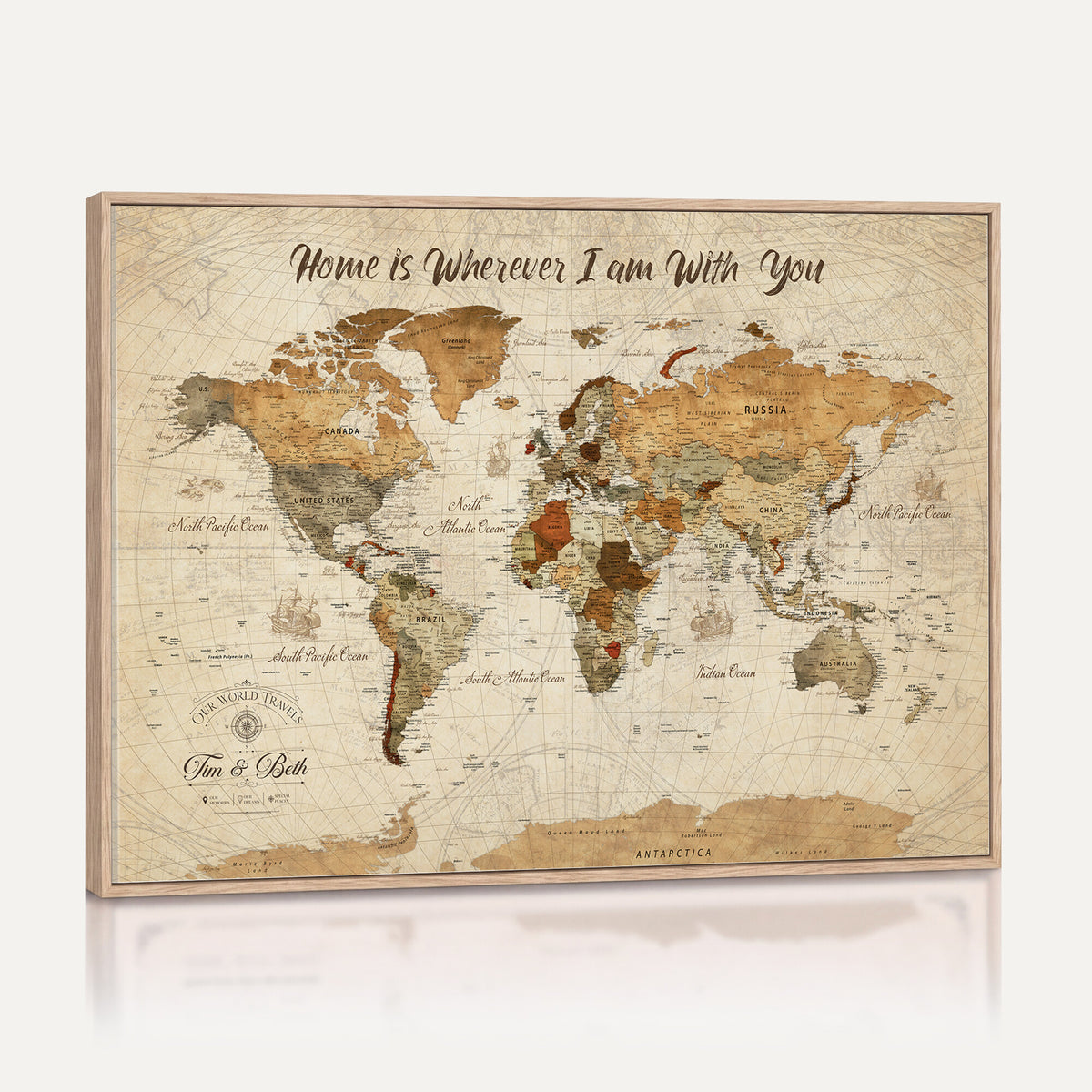 53710338-MGV-CV-36X24 - Custom Push Pin World Map Wall Art Canvas Print | Personalized Travel Tracker with Pins Framed Large for Home and Office Decor