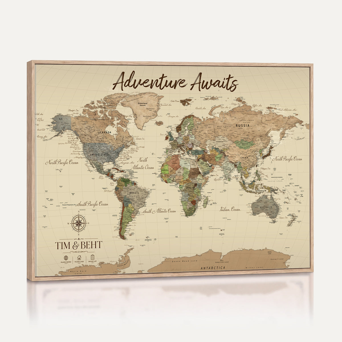 72027187-MGV-CV-36X24 - Custom Push Pin World Map Wall Art Canvas Print | Personalized Travel Tracker with Pins Map Print - NEWMAP-23
