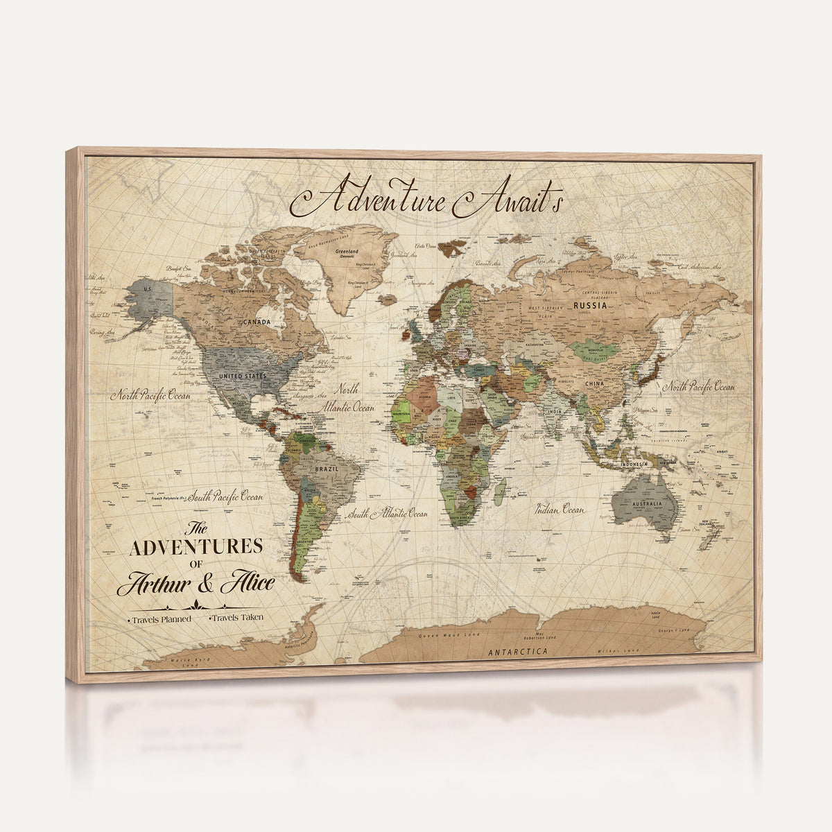 18308111-MGV-CV-36X24 - Custom Push Pin World Map Wall Art Canvas Print | Personalized Travel Tracker with Pins Framed Large for Home and Office Decor