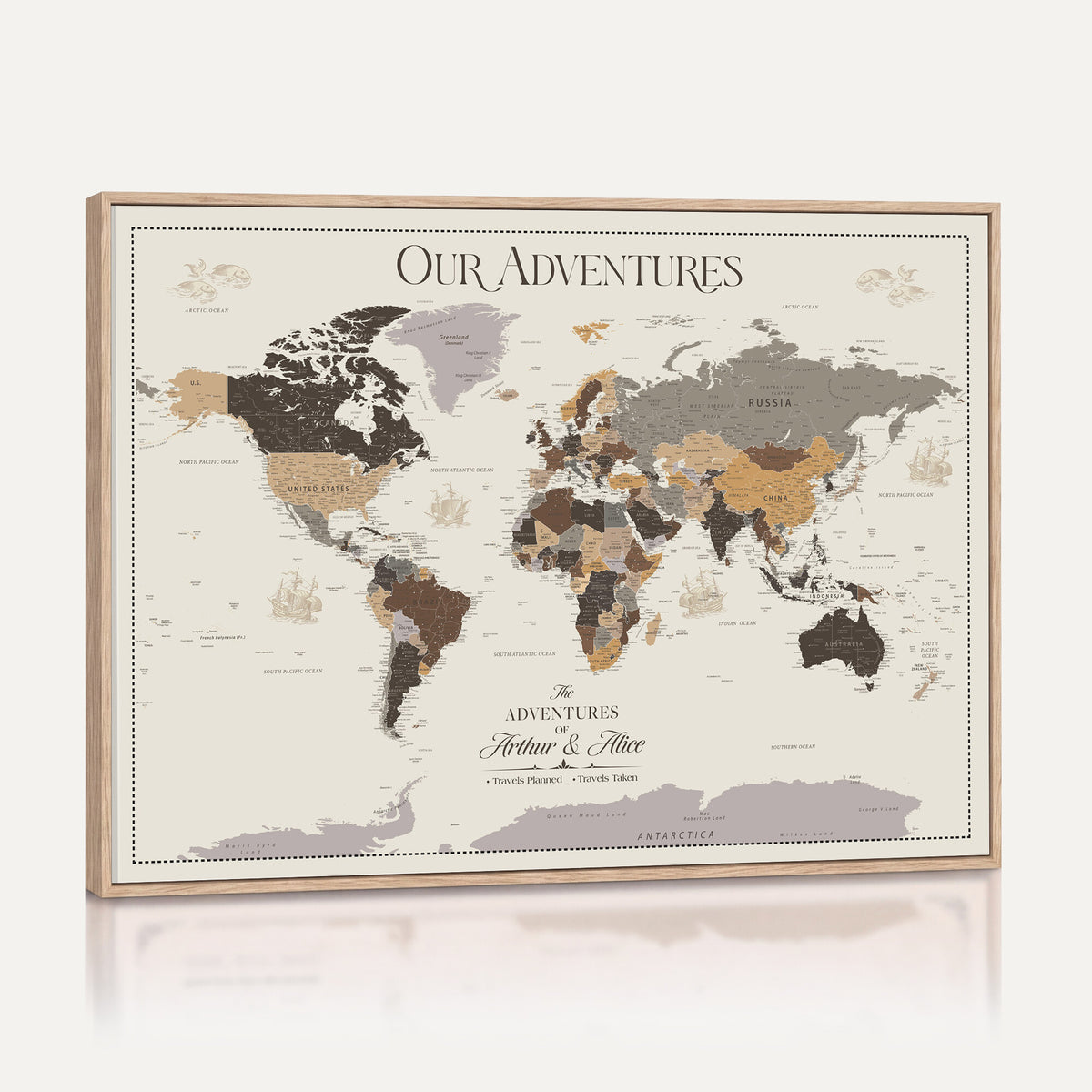 66301646-MGV-CV-36X24 - Custom Push Pin World Map Wall Art Canvas Print | Personalized Travel Tracker with Pins Framed Large for Home and Office Decor