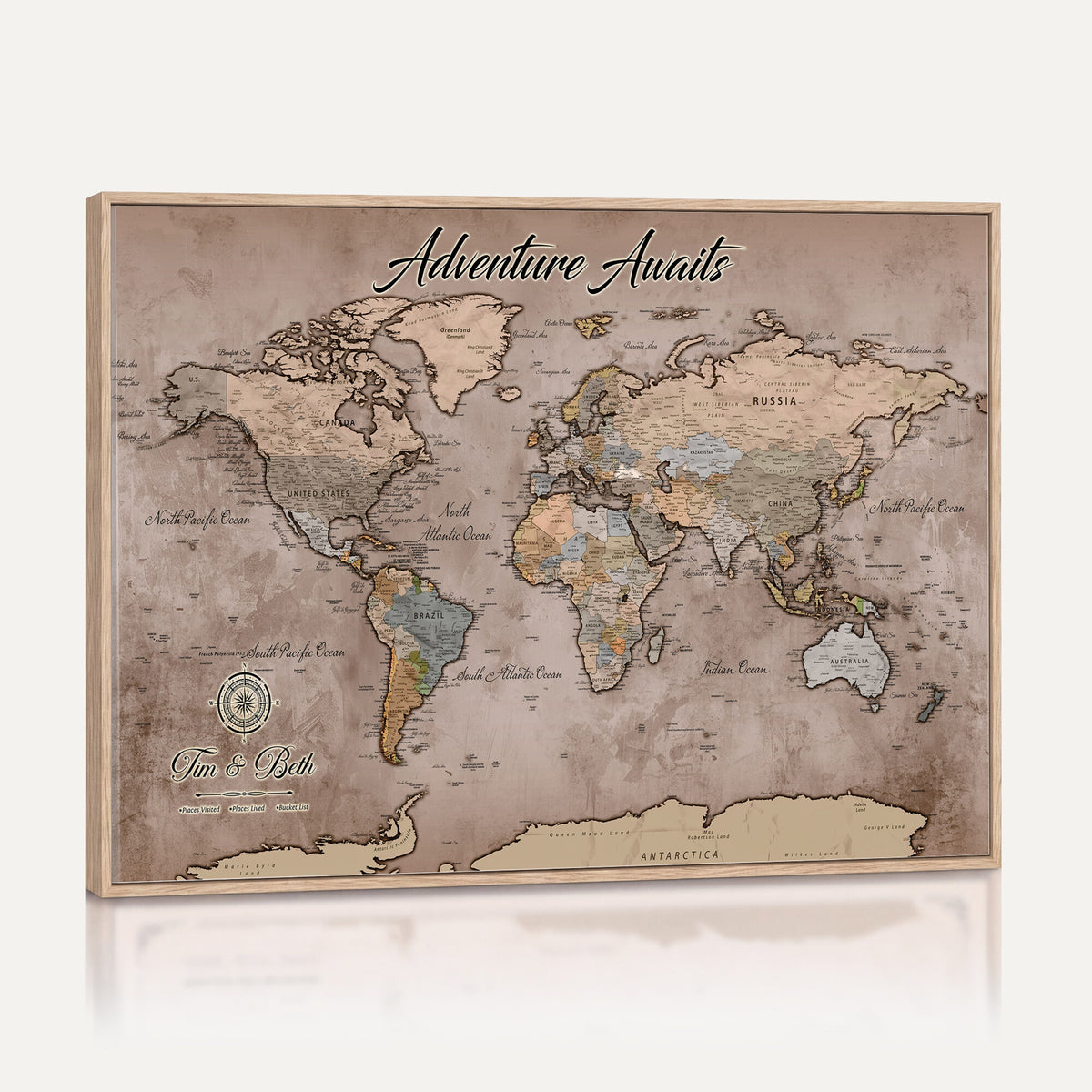 30508877-MGV-CV-36X24 - Custom Push Pin World Map Wall Art Canvas Print | Personalized Travel Tracker