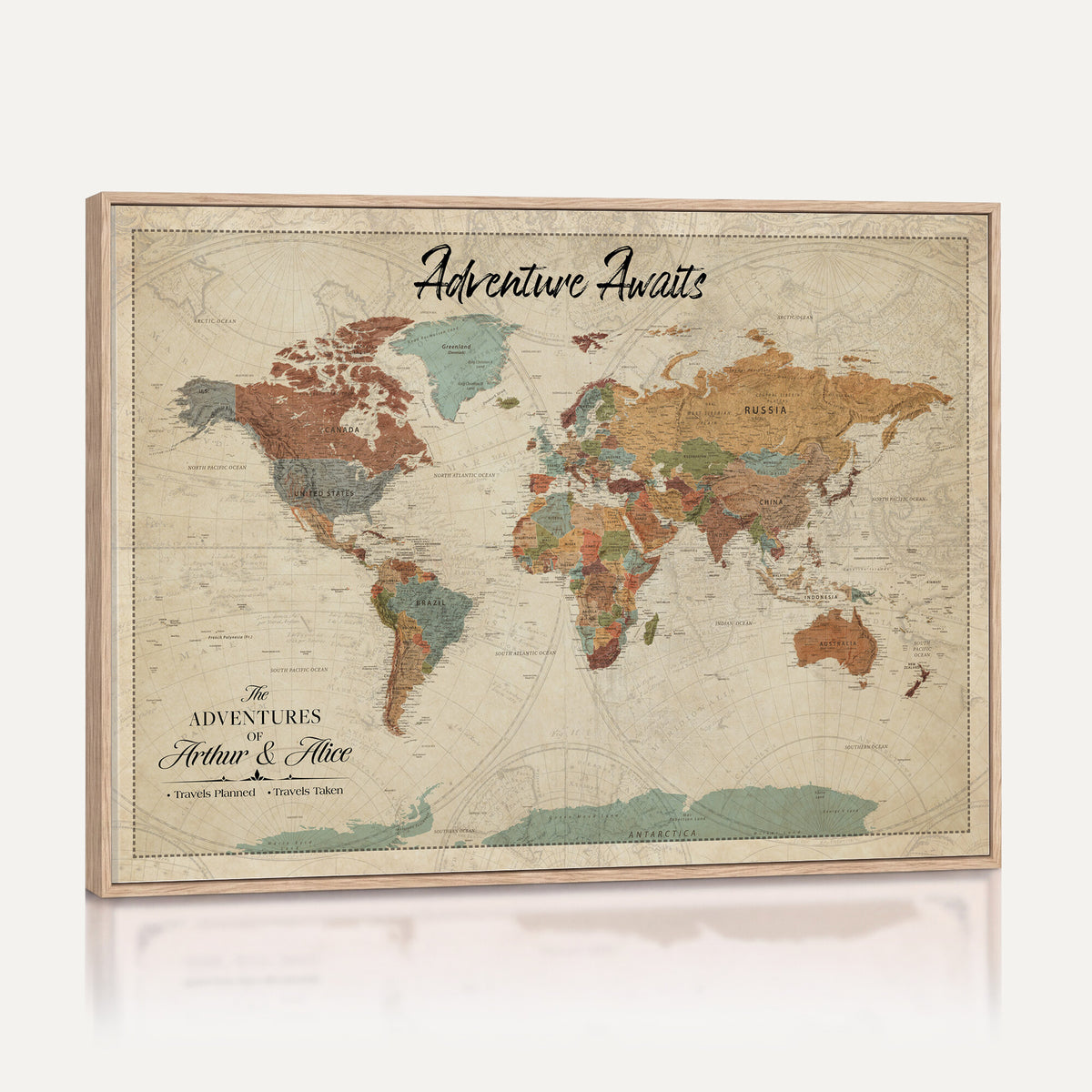 10741176-MGV-CV-36X24 - Custom Push Pin World Map Wall Art Canvas Print | Personalized Travel Tracker with Pins Framed Large for Home and Office Decor