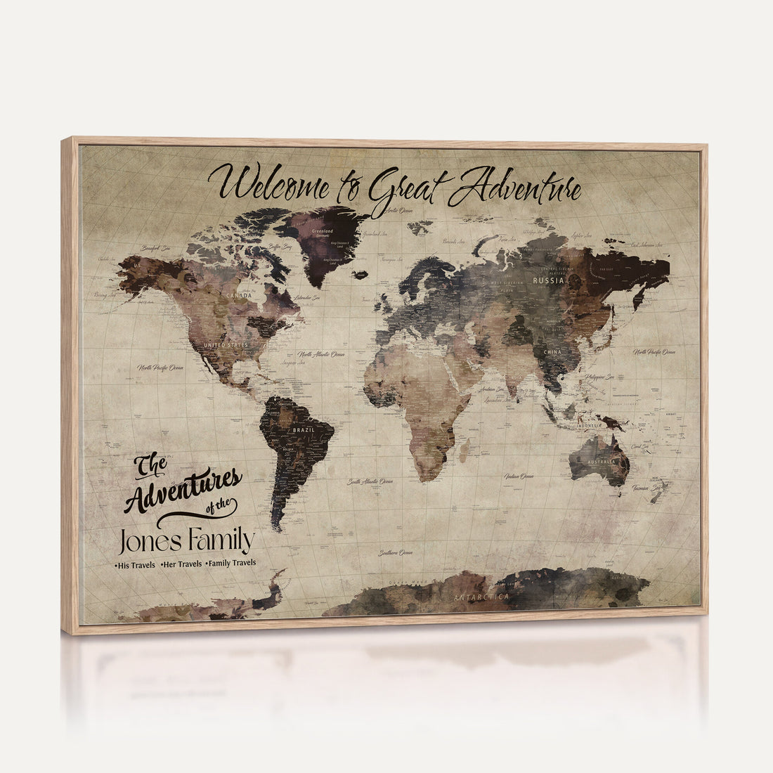 Custom Beige Modern Push Pin World Map Wall Art, Honeymoon and Anniversary Gift, Dining Room and Study Decor