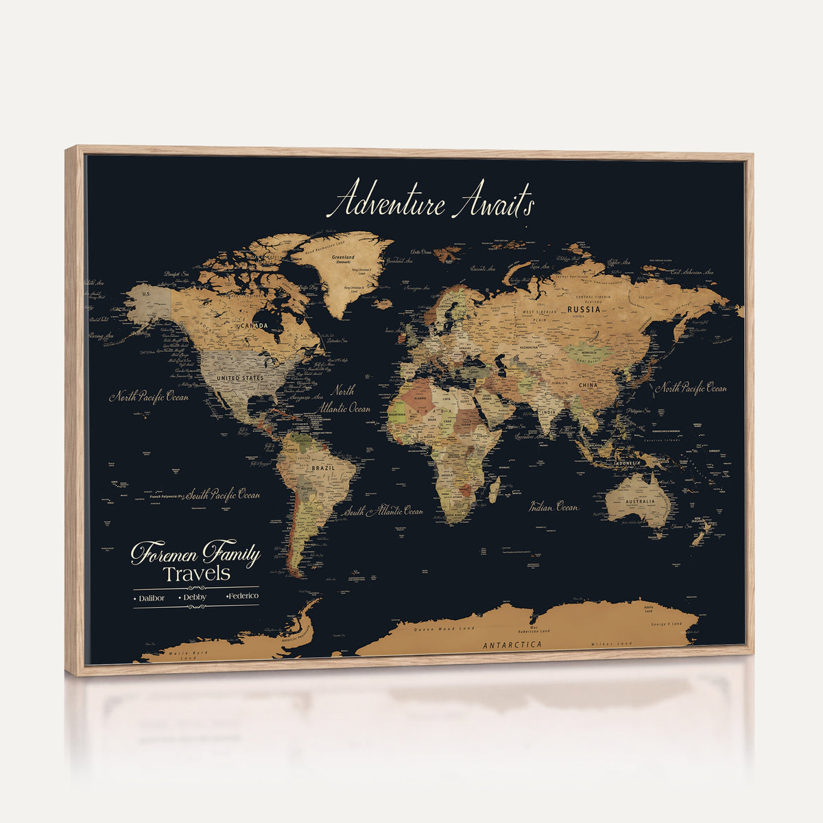31781393-MGV-CV-36X24 - Custom Push Pin World Map Wall Art Canvas Print | Personalized Travel Tracker with Pins Framed Large for Home Decor