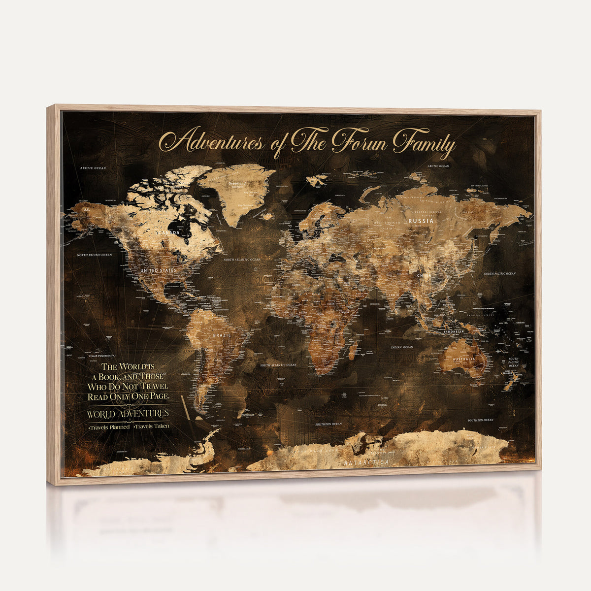 20594960-MGV-CV-36X24 - Custom Push Pin World Map Wall Art Canvas Print – Personalized Travel Tracker with Pins Framed Large for Home and Office Decor